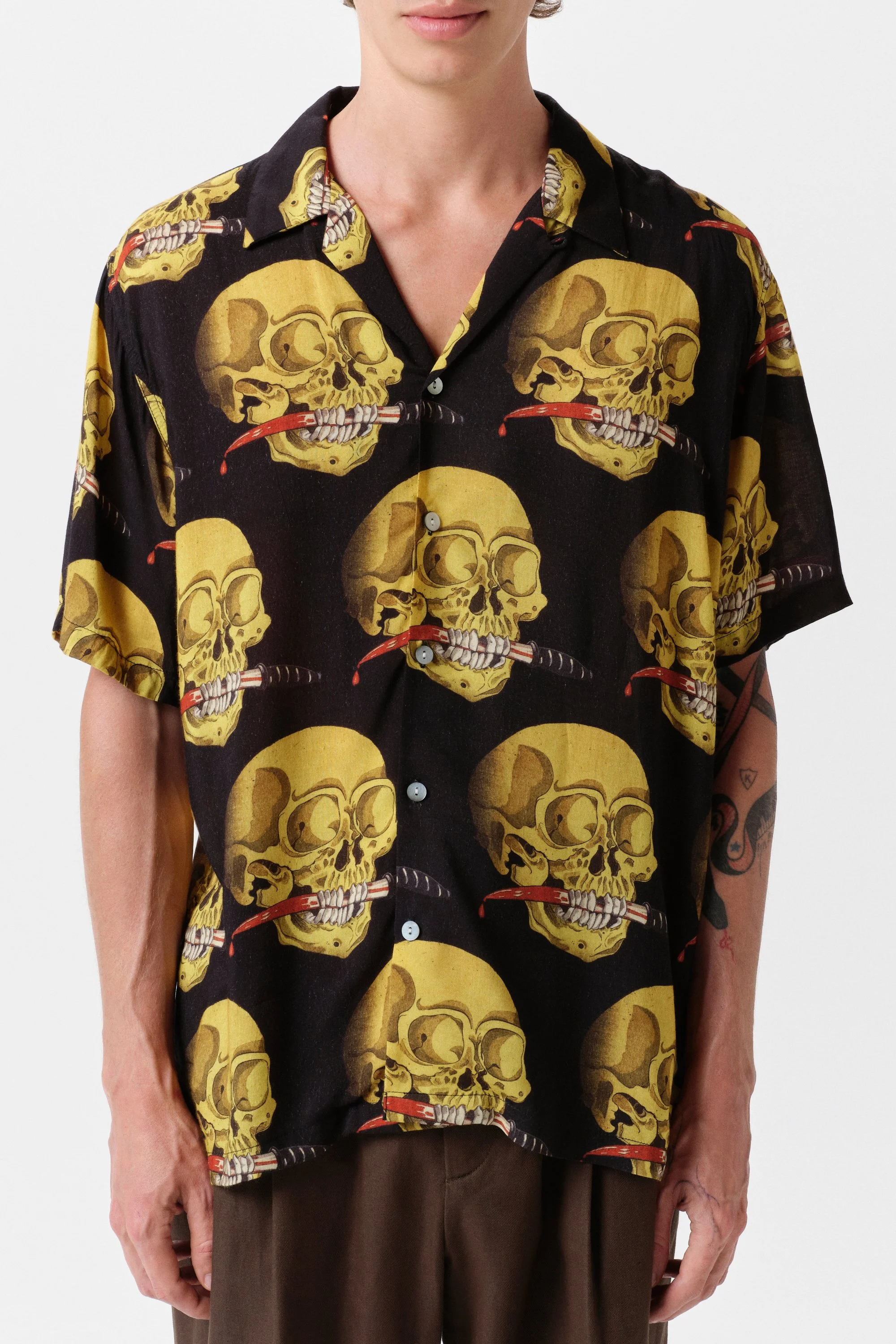SKULL OX-BLOOD 100% Rayon Short Sleeve Shirt – limited edition of